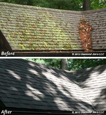 A before and after picture of the roof of a house.