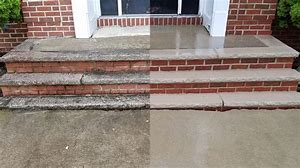 A before and after picture of the steps in front of a house.
