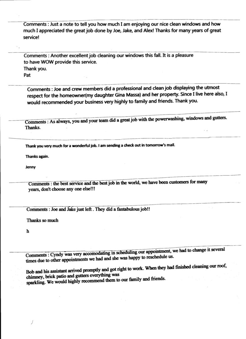 A page of an email with several different responses.